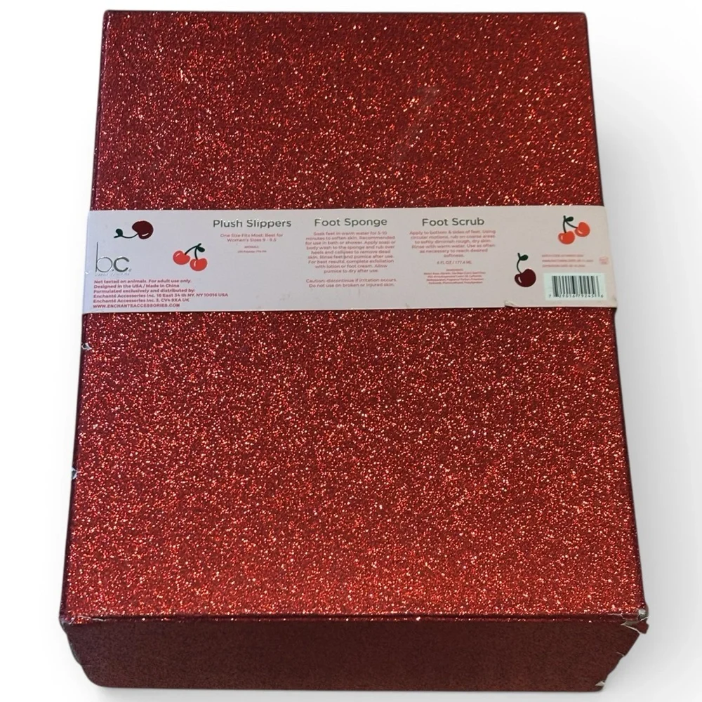 Beauty Concepts Cherry Bomb Foot Care Set - 9-9.5 slippers,sponge & foot scrub